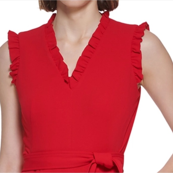 NWT CALVIN KLEIN Ruffle Shoulder V-neck Jumpsuit Size 8 - Picture 3 of 4